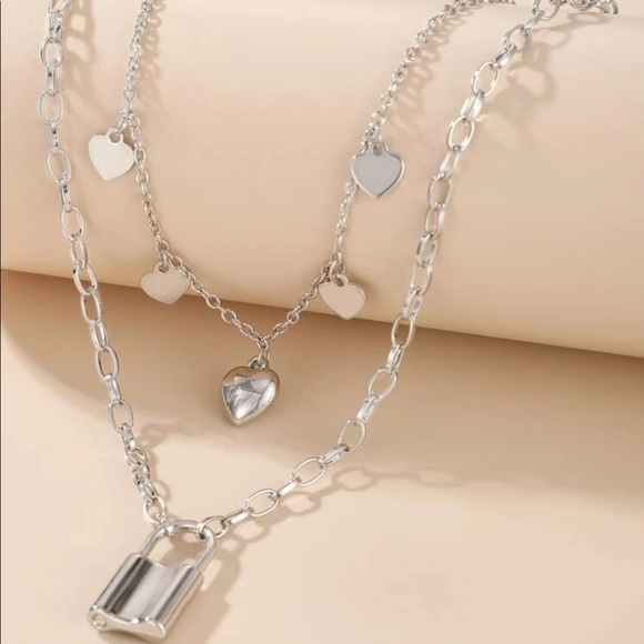 Padlock & Heart charms chain link layered necklace - Picture 5 of 6